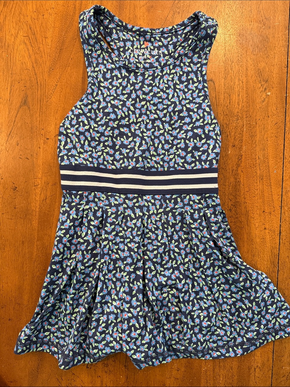 Crewcuts Navy Floral Athletic Tank Dress with Striped Waistband